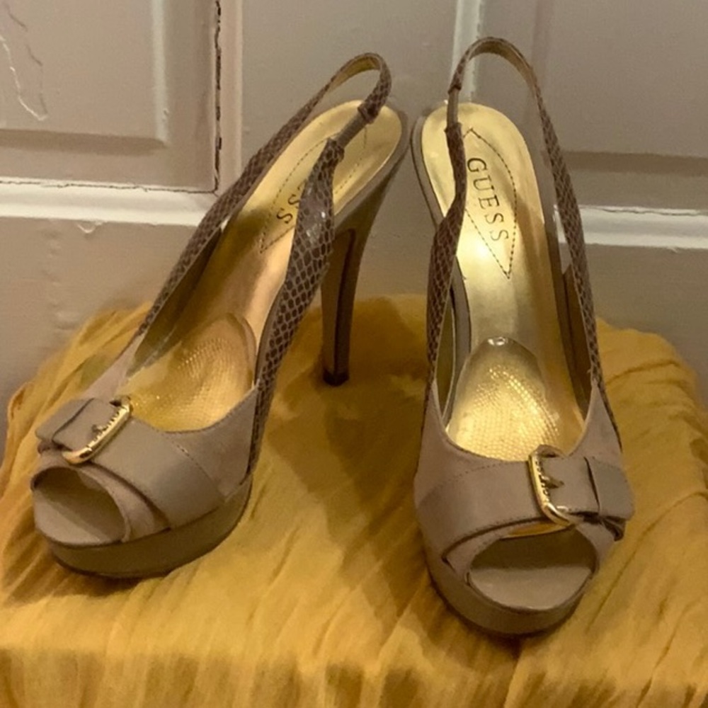 Guess open toed sling back platform heels